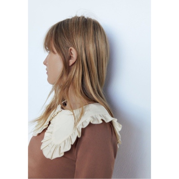 Zara Ruffled Peter Pan Collar Knit Top Blush Pink S - Picture 8 of 15